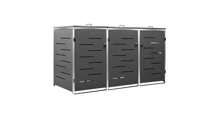 Magazie pentru trei pubele, 207x77,5x115 cm, otel inoxidabil