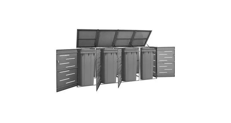 Magazie pentru patru pubele 276,5x77,5x115,5 cm otel inoxidabil — imaginea 2