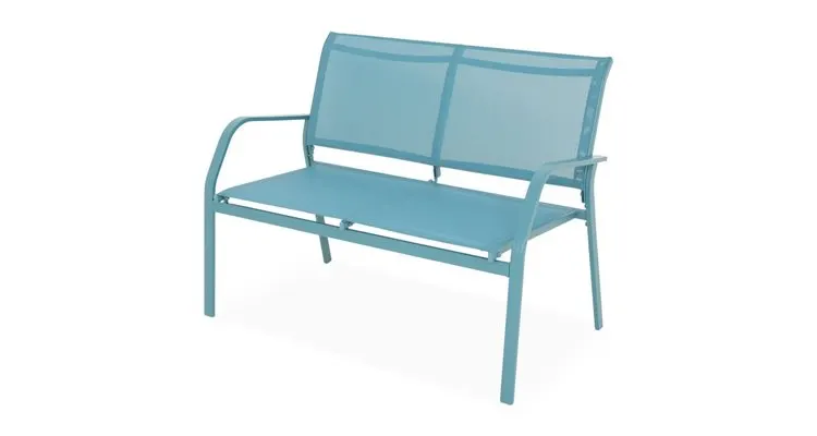 Set mobilier gradina metalic turcoaz 4 locuri pentru terasa, KAVALA cu 2 fotolii, canapea si masuta — imaginea 5