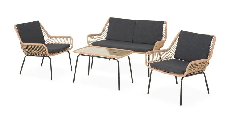 Set mobilier VISBY terasa/gradina, canapea 2 locuri, 2 fotolii si masuta — imaginea 3