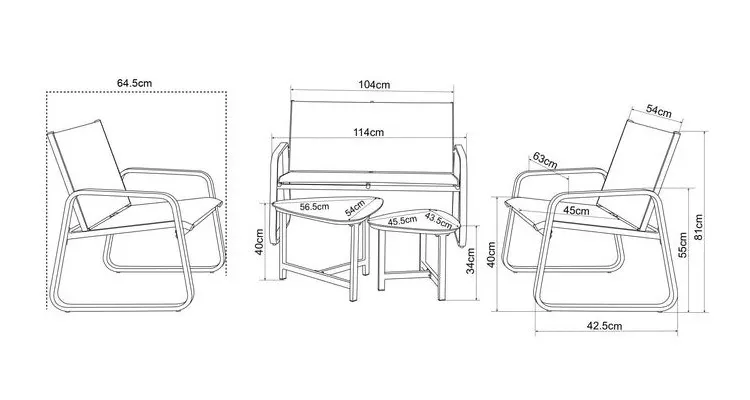 Set mobilier TEBA terasa/gradina, 2 fotolii, canapea, masa mare si masuta — imaginea 3