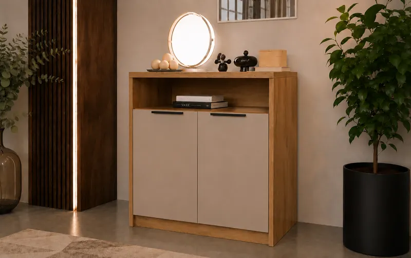 Comoda Vela, 2 usi, Stejar artisan/Casmir
