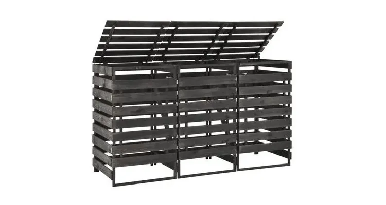 Magazie de pubele tripla, 210x75x121 cm, lemn masiv pin vopsit — imaginea 3
