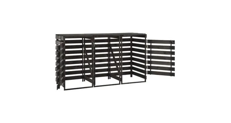 Magazie de pubele tripla, 210x75x121 cm, lemn masiv pin vopsit — imaginea 4