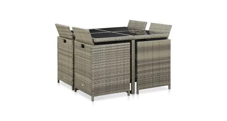 Set mobilier de exterior cu perne, 9 piese, gri, poliratan — imaginea 4