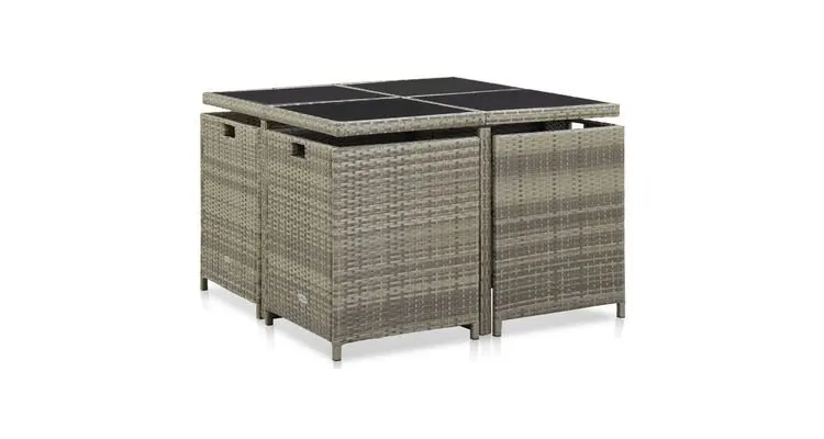 Set mobilier de exterior cu perne, 9 piese, gri, poliratan — imaginea 5