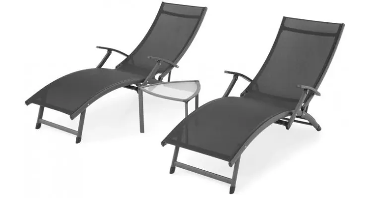Set mobilier CALLIE terasa/gradina, 2 sezlonguri si masuta,negru — imaginea 4