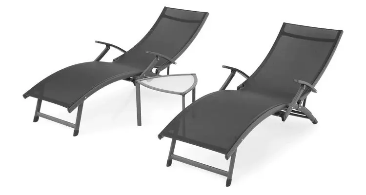 Set mobilier CALLIE terasa/gradina, 2 sezlonguri si masuta,negru — imaginea 5