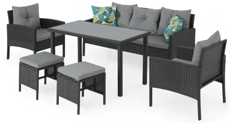 Set mobilier CLARY terasa/gradina, 2 fotolii, 2 taburete, canapea si masuta — imaginea 3
