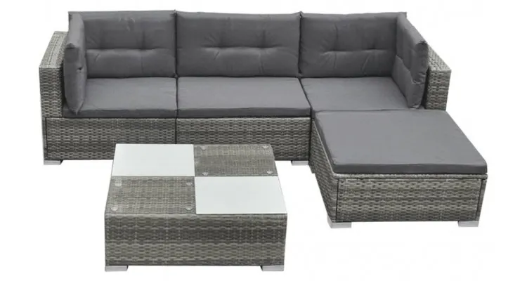 Set mobilier de gradina cu perne, 5 piese, gri, poliratan — imaginea 3