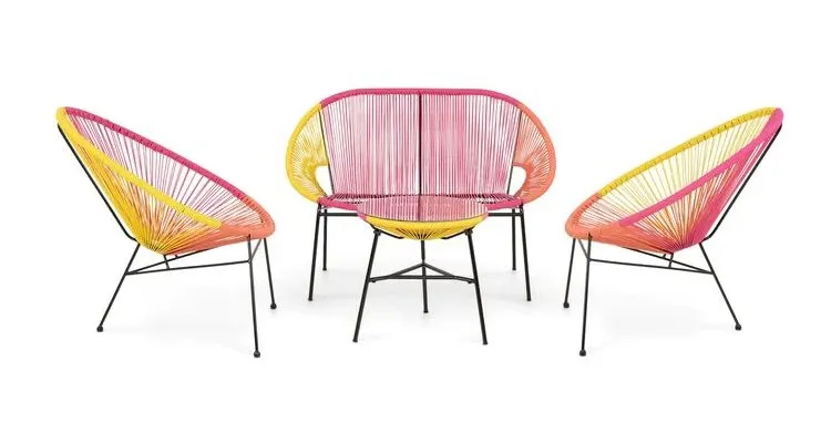 Set mobilier Corfu terasa/gradina 2 fotolii, canapea si masuta portocaliu