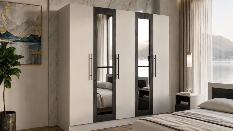 Dulap 5 usi Barcelona 200 cm, Casmir/Lemn Negru