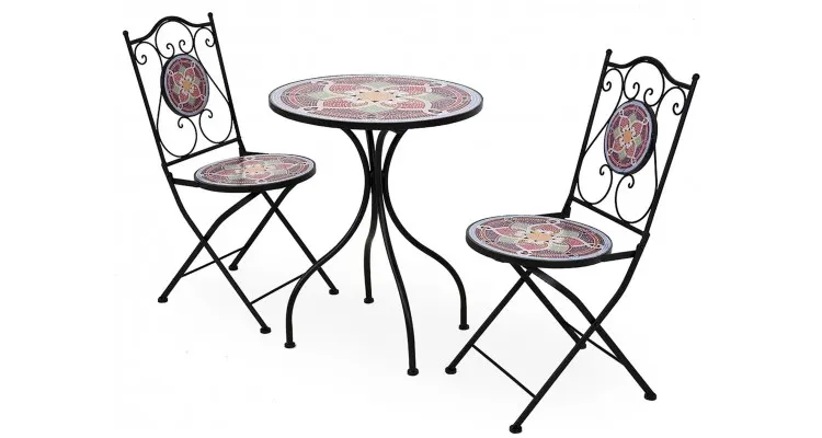 Set mobilier terasa bistro mozaic FLORALS cu 2 scaune si masuta, mov — imaginea 2