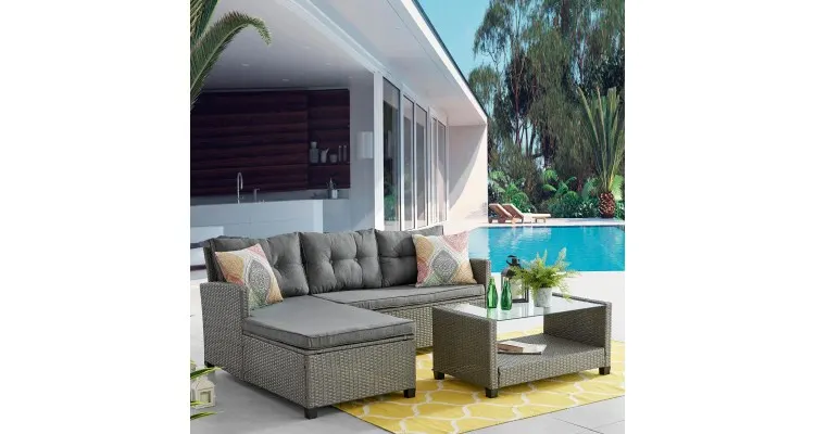 Set mobilier ASTHER terasa/gradina, coltar 2 piese si masuta — imaginea 2