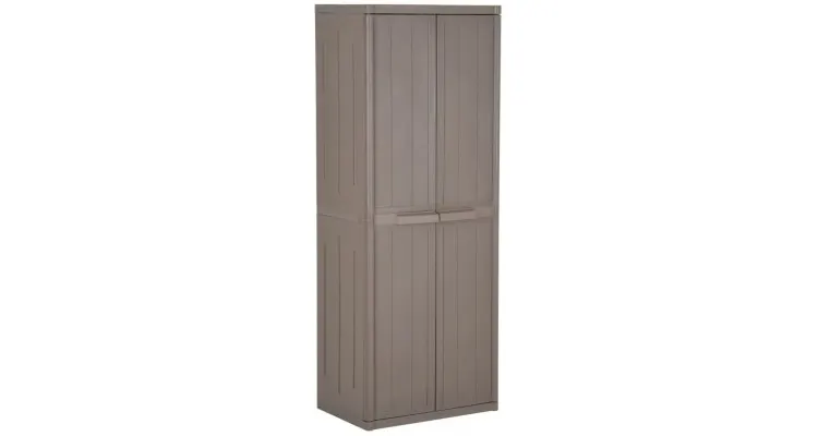Dulap de depozitare pentru gradina, maro, 65x45x172 cm PP ratan — imaginea 2