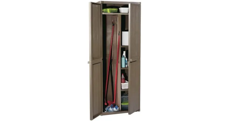 Dulap de depozitare pentru gradina, maro, 65x45x172 cm PP ratan — imaginea 3