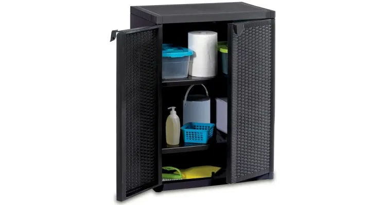 Dulap de depozitare pentru gradina, negru, 65x45x88 cm PP ratan — imaginea 5