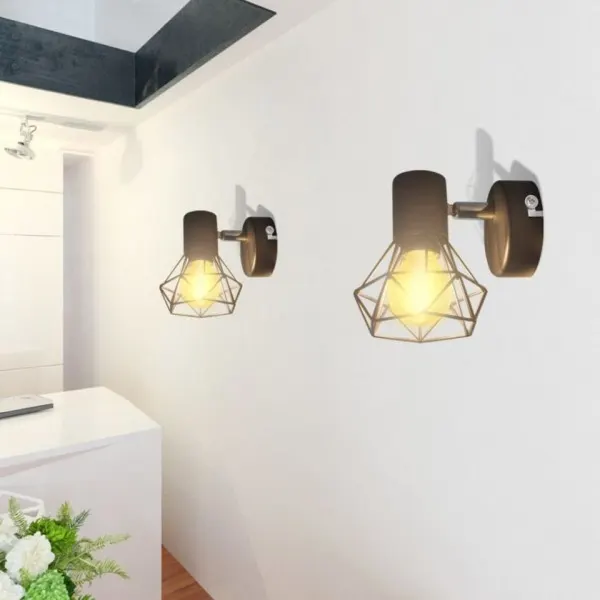 Candelabru perete cadru stil industrial 2 becuri led filament, negru — imaginea 2