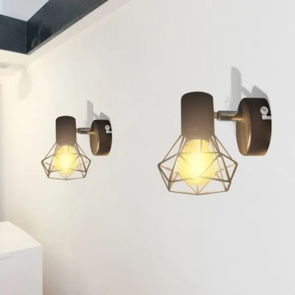 Candelabru perete cadru stil industrial 2 becuri led filament, negru — imaginea 3