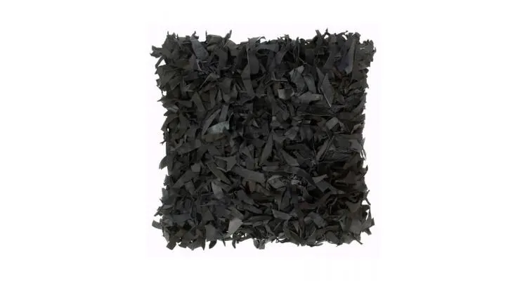Pernute shaggy, 2 buc., negru, 45x45 cm, piele si bumbac — imaginea 2