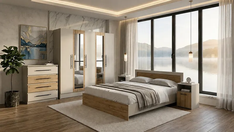 Set dormitor Barcelona, 6 piese, Casmir/Stejar Artisan