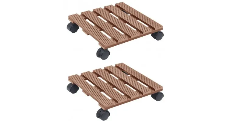 Suporturi de plante cu role, 2 buc., maro, 30x30x7,5 cm, wpc