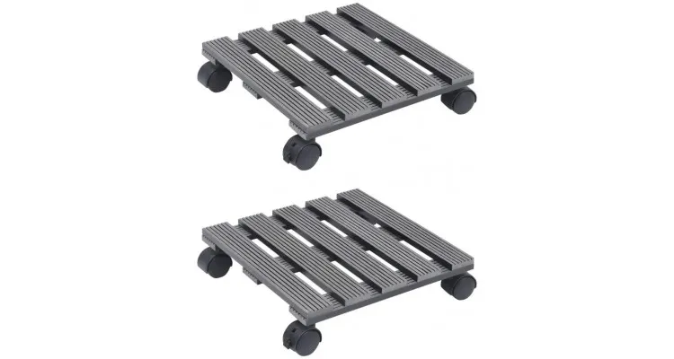 Suporturi de plante cu role, 2 buc., gri, 30x30x7,5 cm, wpc