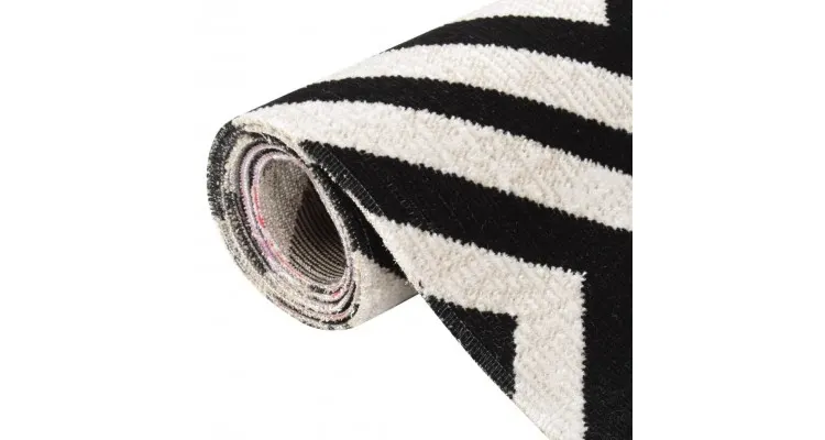 Covor de exterior, negru si bej, 80x150 cm, tesatura plata — imaginea 2