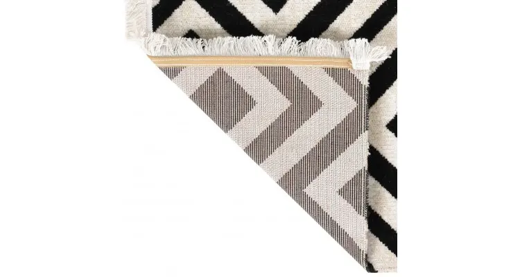 Covor de exterior, negru si bej, 80x150 cm, tesatura plata — imaginea 3