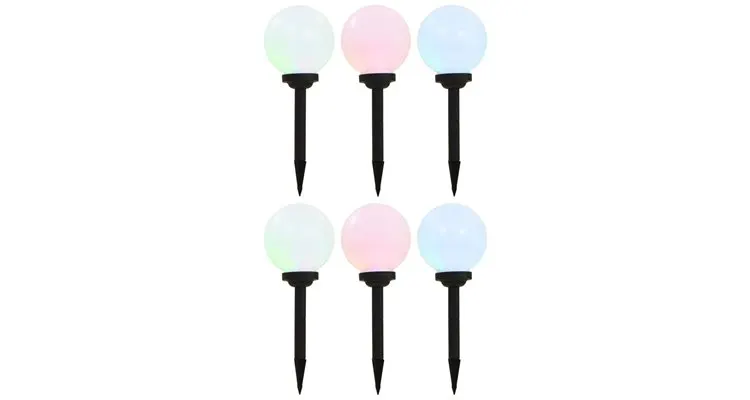 Lampi solare de exterior, 6 buc., 20 cm, rgb, sferic, led