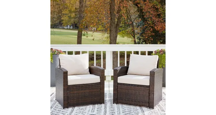 Set de 2 fotolii de exterior poliratan EastBrook cu perne — imaginea 2