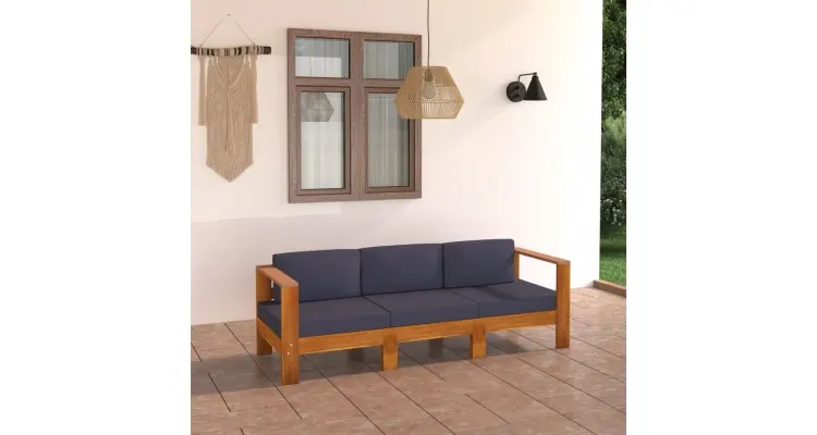 Canapea de gradina cu perne gri inchis, 3 locuri, lemn acacia — imaginea 2
