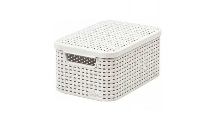 Cutie depozitare cu manere 18L (M) rattan alb cu capac