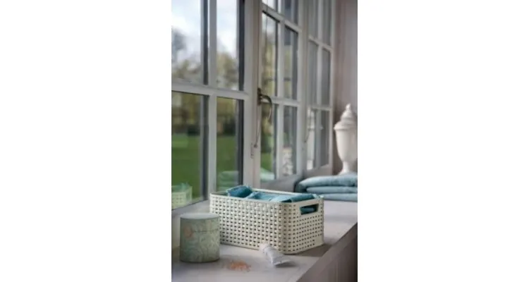 Cutie depozitare cu manere 18L (M) rattan alb cu capac — imaginea 3