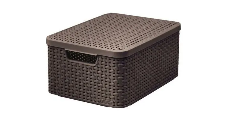 Cutie depozitare cu manere 18L (M) rattan maro cu capac — imaginea 2