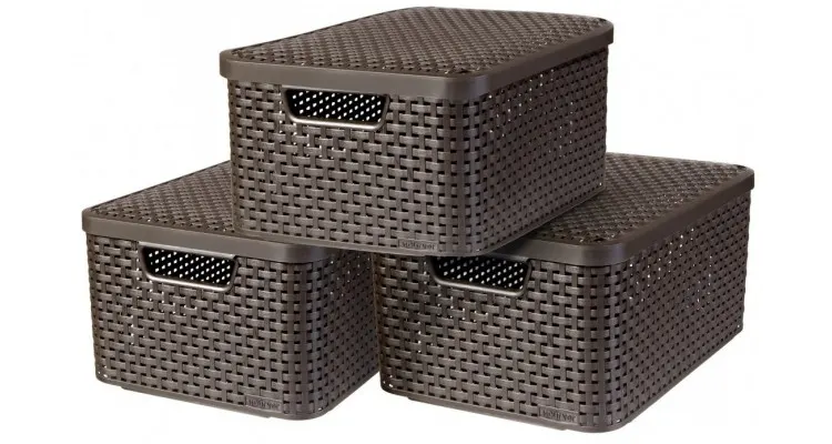 Cutie depozitare cu manere 18L (M) rattan maro cu capac — imaginea 3