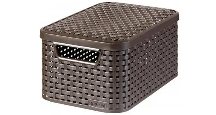 Cutie depozitare cu manere si capac 7L (S), design rattan maro