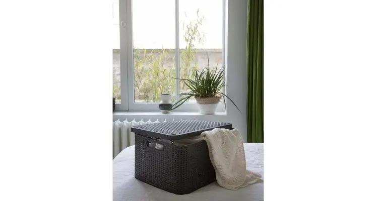 Cutie depozitare cu manere si capac 7L (S), design rattan maro — imaginea 2