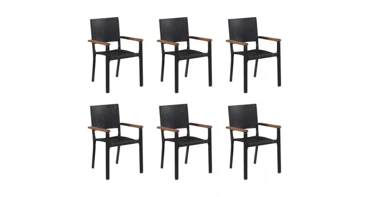 Set mobilier de gradina, dining, 6 locuri si masa, poliratan si lemn, negru — imaginea 5
