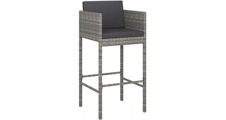 Set mobilier bar de gradina, cu perne, 3 piese, gri, poliratan — imaginea 3