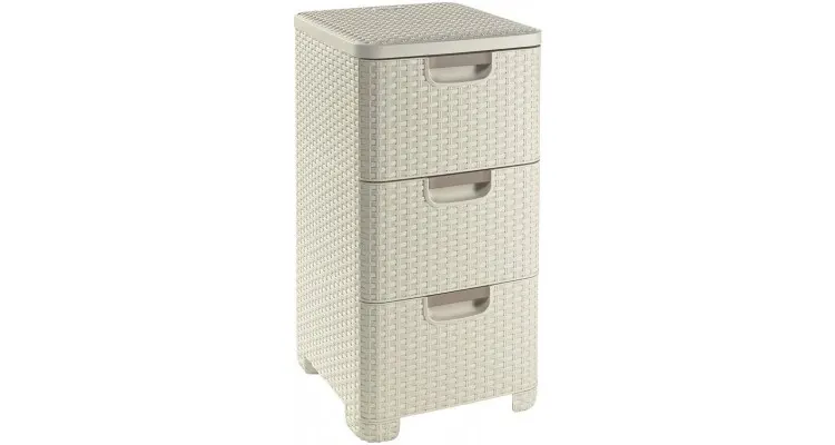 Dulap cu 3 sertare (3x14L), Curver, rattan alb