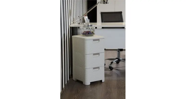 Dulap cu 3 sertare (3x14L), Curver, rattan alb — imaginea 3