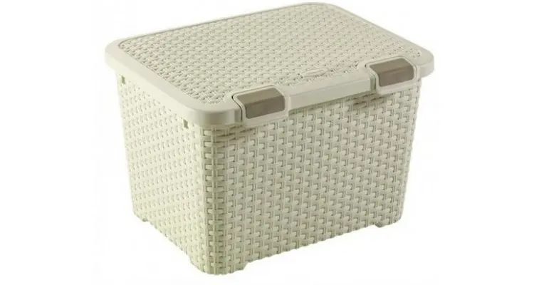 Cufar depozitare 43L, design rattan alb