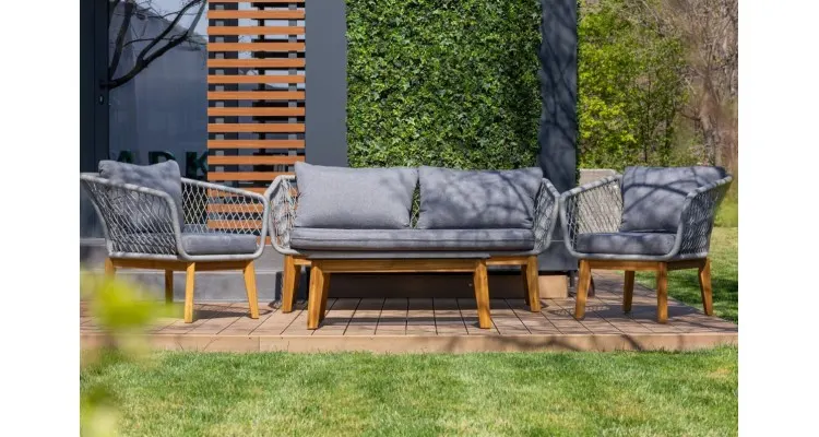 Set mobilier premium de gradina Dubai Rope, lemn, gri — imaginea 2