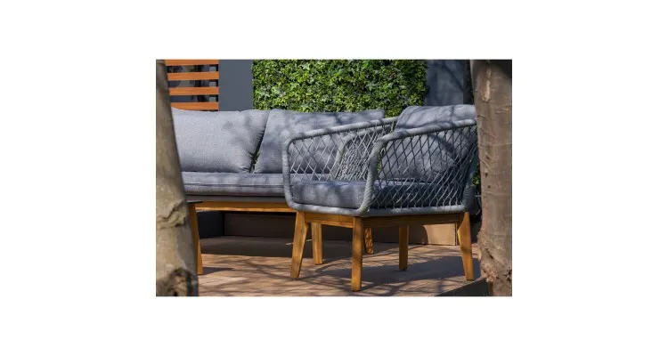 Set mobilier premium de gradina Dubai Rope, lemn, gri — imaginea 3