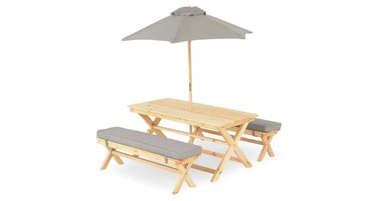 Set mobilier gradina pentru copii, 2 bancute, o masa si o umbrela, Kids Picnic
