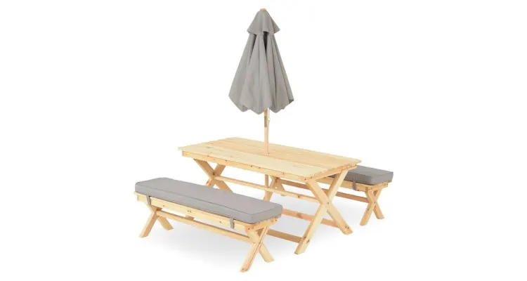 Set mobilier gradina pentru copii, 2 bancute, o masa si o umbrela, Kids Picnic — imaginea 3