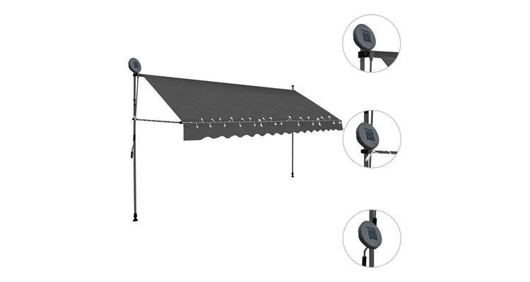 Copertina retractabila manual cu led, antracit, 350 cm — imaginea 3