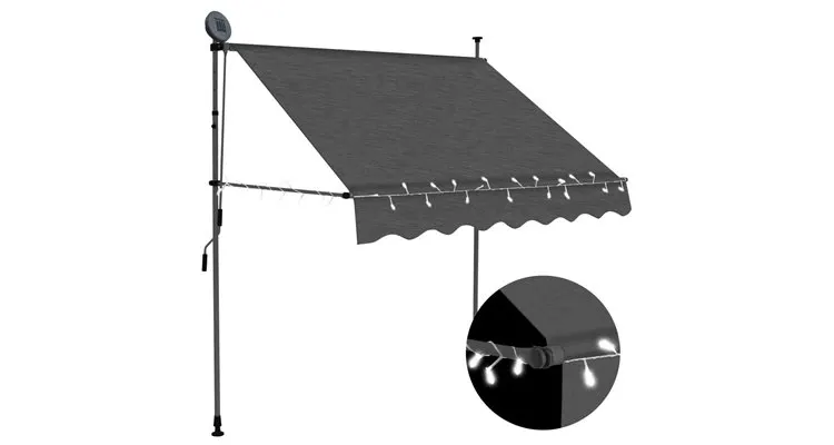 Copertina retractabila manual cu led, antracit, 200 cm