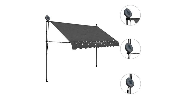 Copertina retractabila manual cu led, antracit, 250 cm — imaginea 3